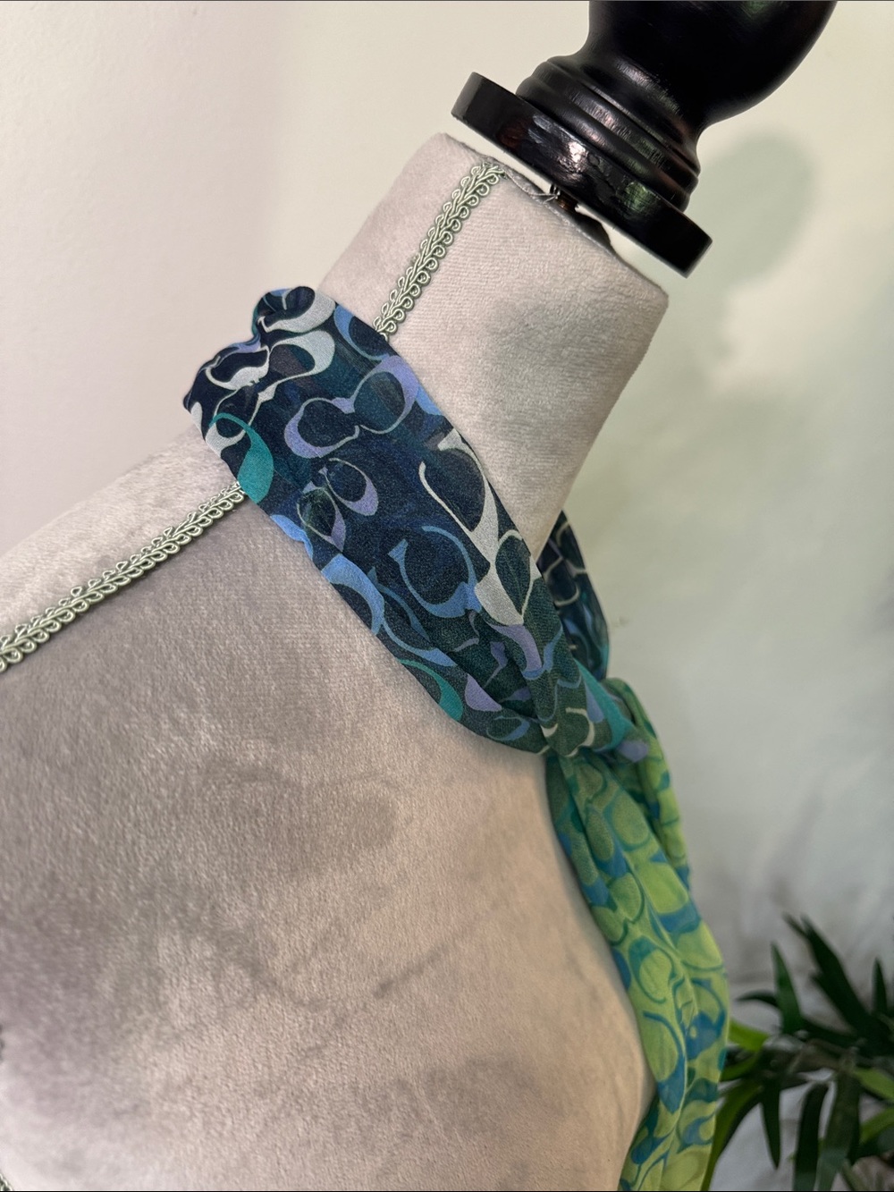 Coach silk Lime Green and Teal Logo Print Scarf - Picture 4 of 12